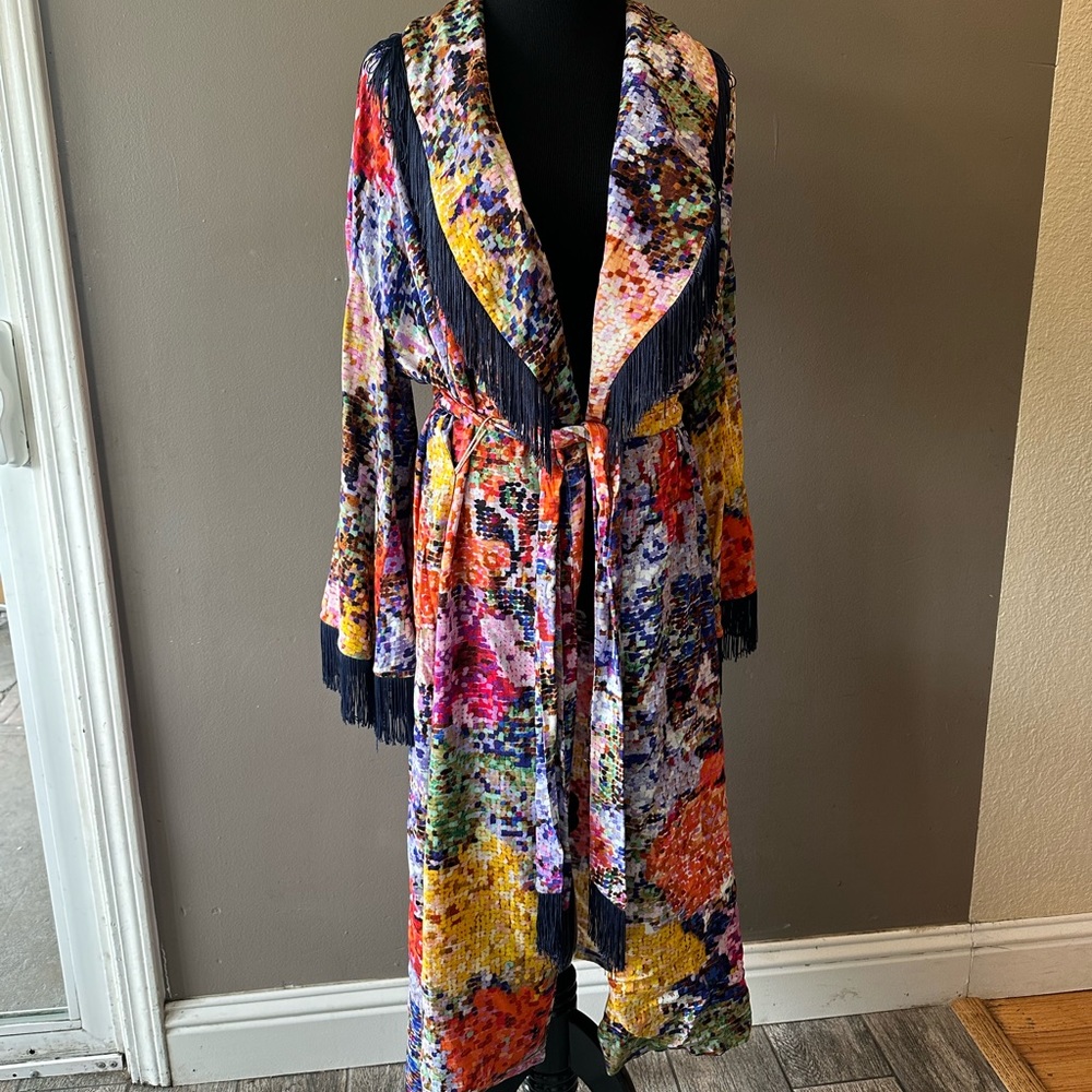 Anthropologie Kirstin Lamb Painterly Fringed Robe